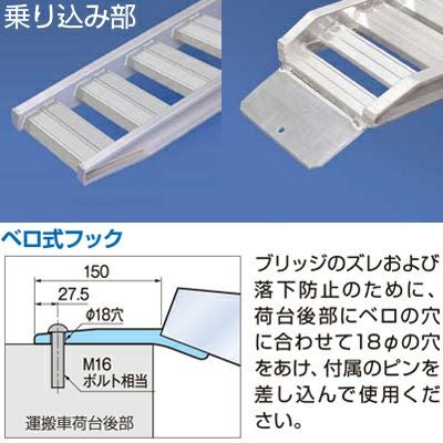法人様専用・代引不可】3t アルミブリッジ 2本 日軽 油圧ショベル