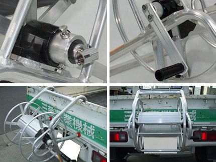 農業用ホース巻取機　アルミ　巻取ホース　ジャンク アルミス】アルミ製ホース巻取機ラック式50m【ISOより戻し付き