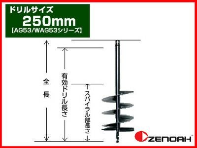 ゼノア】オーガー（エンジン式ドリル） 専用ドリル 250mm 【AG53/WAG53